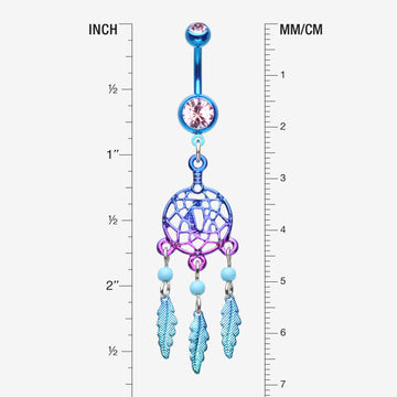 Detail View 1 of Colorline Beaded Dreamcatcher Belly Button Ring-Blue/Light Purple